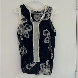 Ellen Tracy Black and White Floral Sheer Blouse
